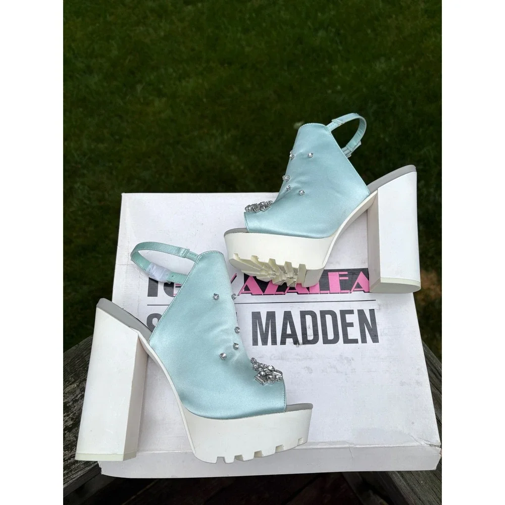 Steve Madden‎ Iggy Azalea Tempo-S Mint Green Satin Rhinestone Platform Heels 8M